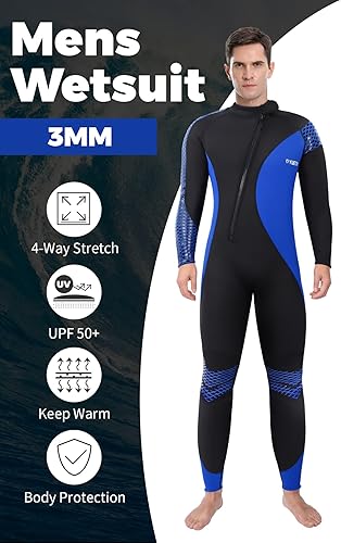 Miniatura 2 de Yueta Traje de neopreno para hombre de 0.118 pulgadas (0.118in), de cuerpo completo, con cremallera frontal, manga larga, mantiene el calor en agua