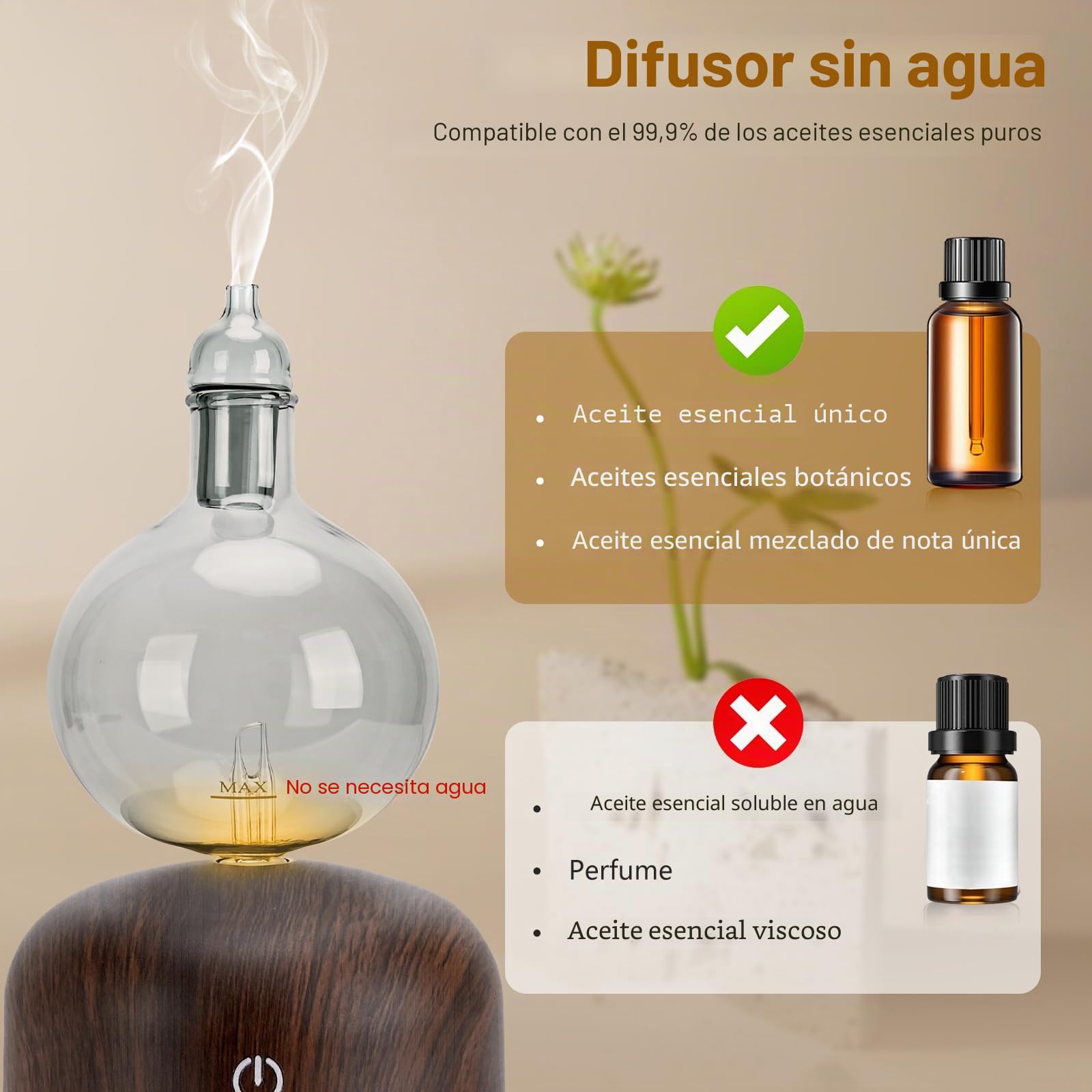 Lychee Difusor de Aceites Esenciales Inalámbrico Sin Agua, Funciona con Baterías, Difusor de Aromaterapia, Difusor de Aromaterapia, Enfriador Nebulosa con 2 Modos, Inicio Ciclo, Para Habitaciones de