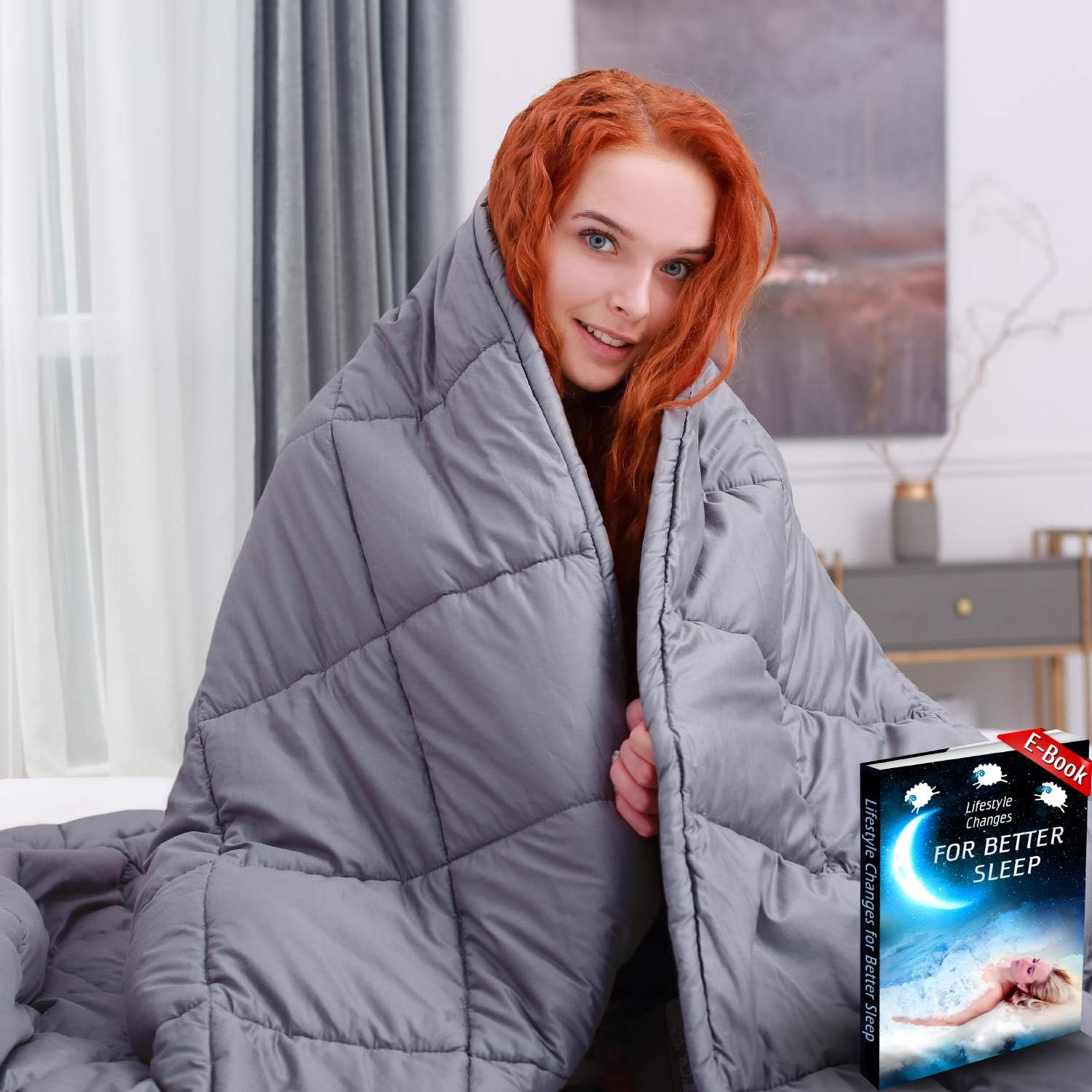 Luxurious Weighted Blanket 20 lbs 60x80 inches - Queen Size - for Individual Between 160-200+ lbs - Heavy Blanket - 100% Soft Breathable Cotton - Grey Color