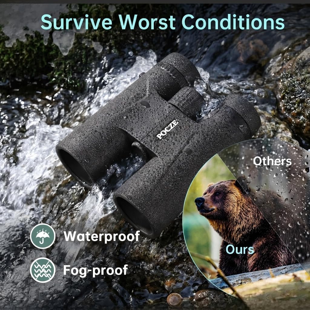 12x42 HD Binoculars for Adults High Powered, Super Bright BAK4 Prism arge View Binoculars with Clear Low Light Vision - Lightweight Waterproof Binocular for Bird Watching, Travel, Cruise, Hunting