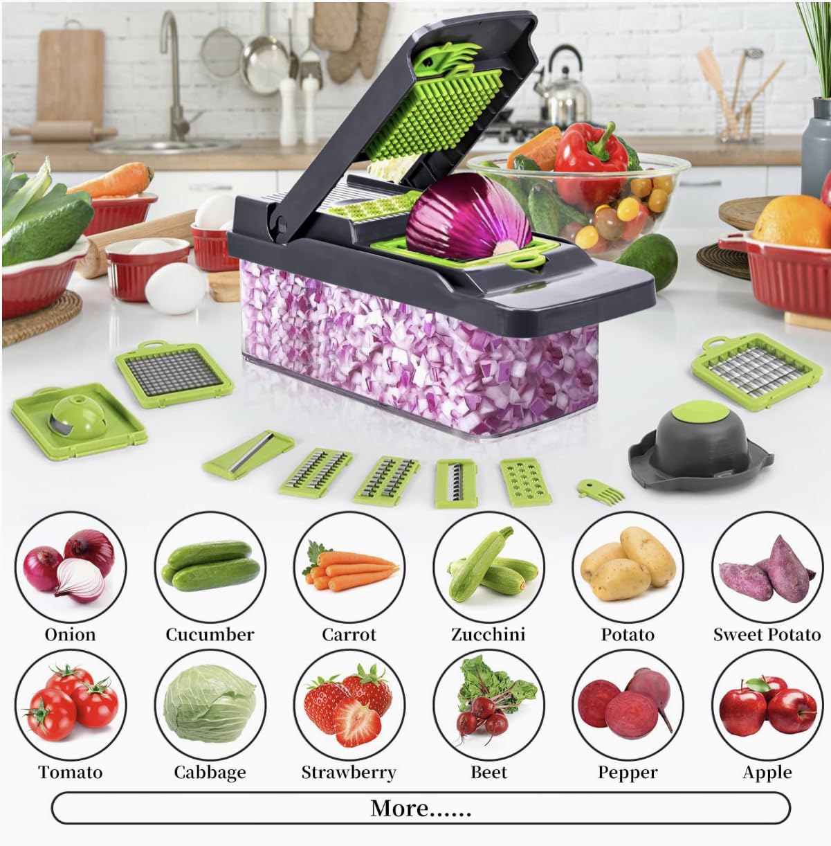 FANFX 16-in-1 Gemüseschneider-Set – Mit Edelstahlklingen, Mandoline, Würfelschneider Für Küche & Meal Prep