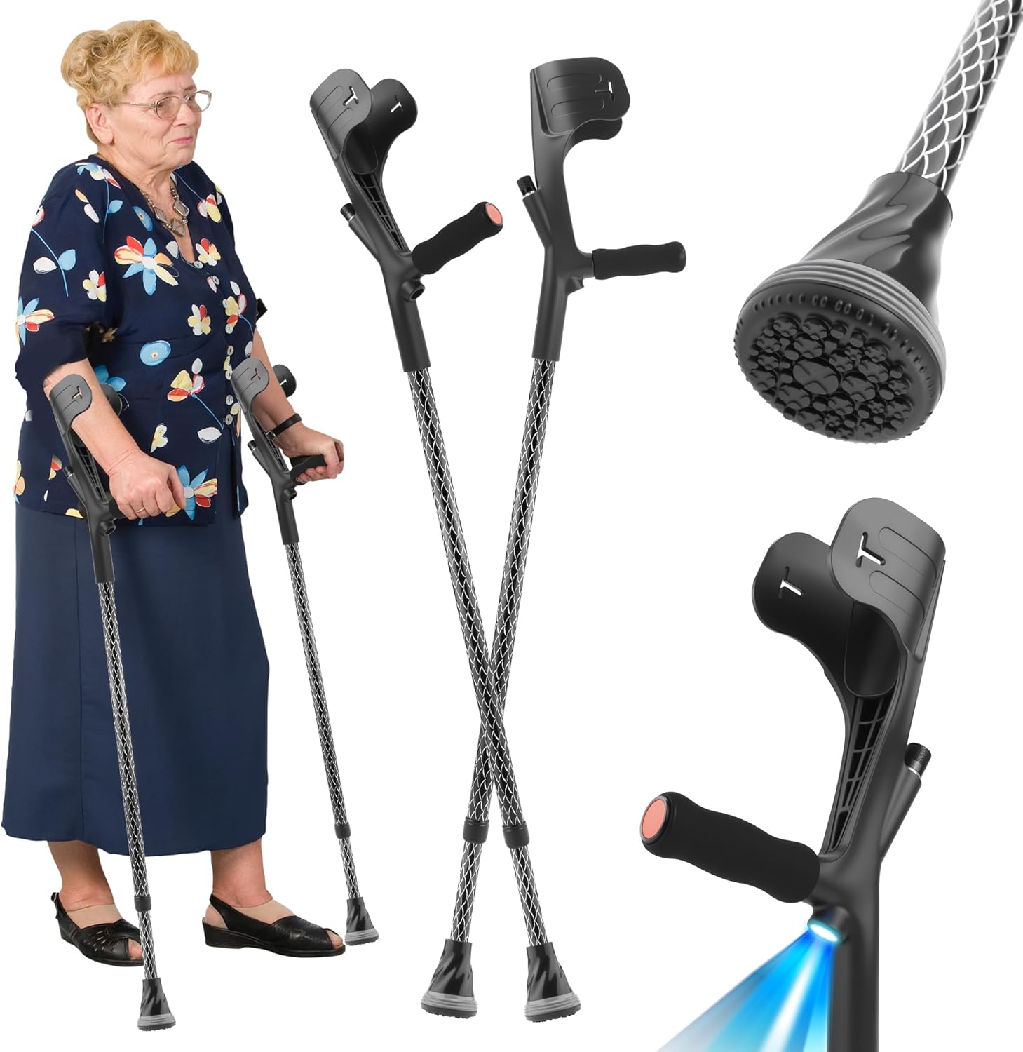 2 Pcs Forearm Crutches for Adults Foldable Knee Patients Mobility aids for Childre and Seniors for with Leg Injury Adjustable Travel Lightweight Walking Stick