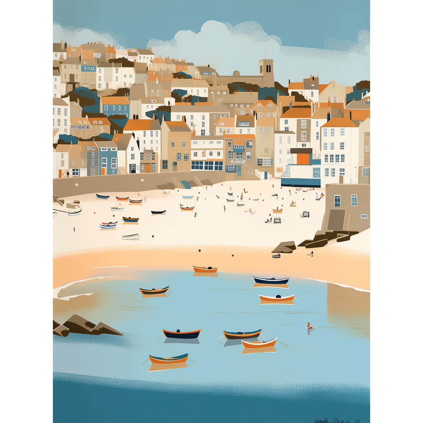 Artery8 Small Boats in St Ives Bay Coastal Cityscape Large Wall Art Poster Print Thick Paper 18X24 Inch