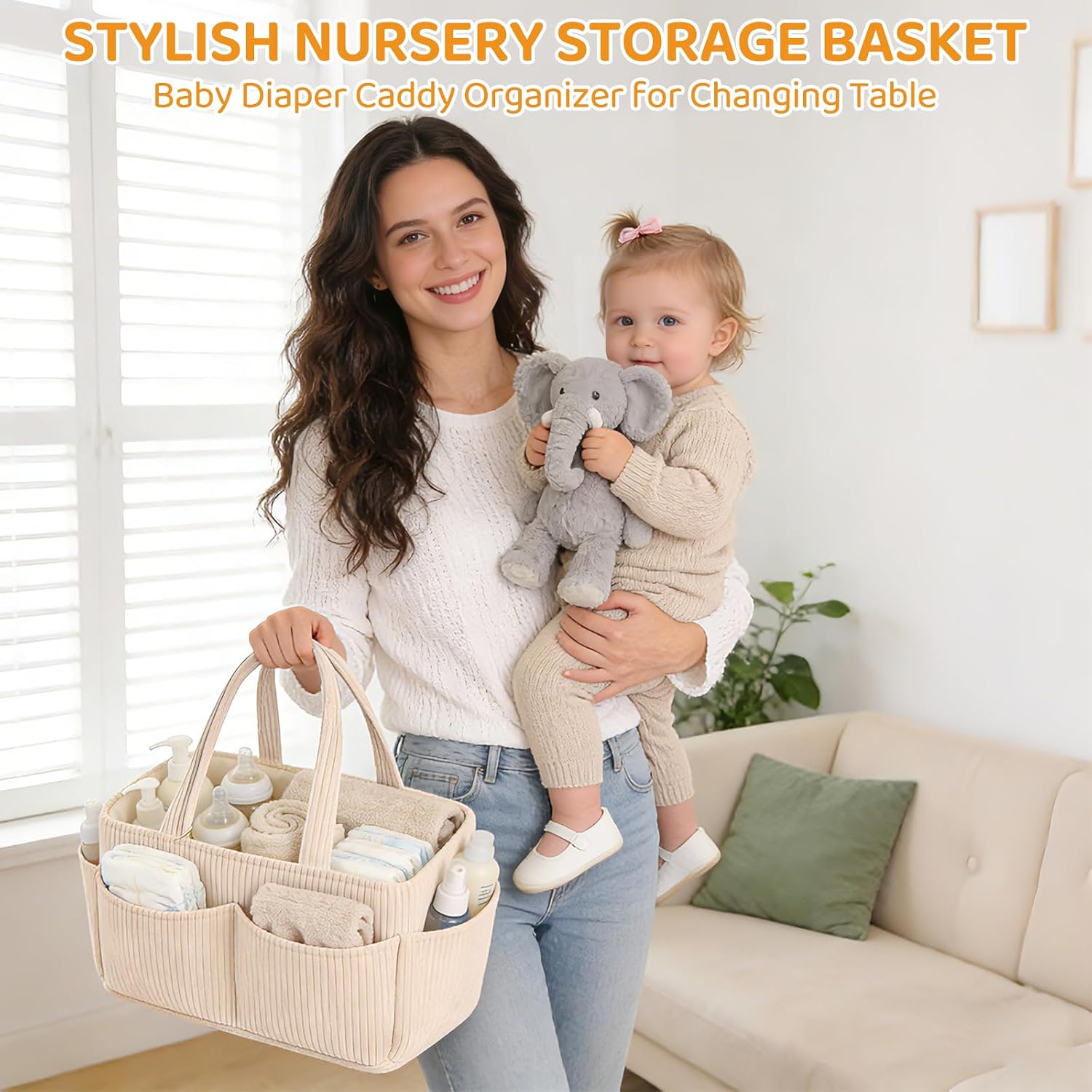 Changing Basket Cord for Changing Table, Baby Nappy Caddy Organiser with Interchangeable Compartments, Stylish Storage Basket for Children's Room, Baby Gift for Changing Table and Changing Bag image 4