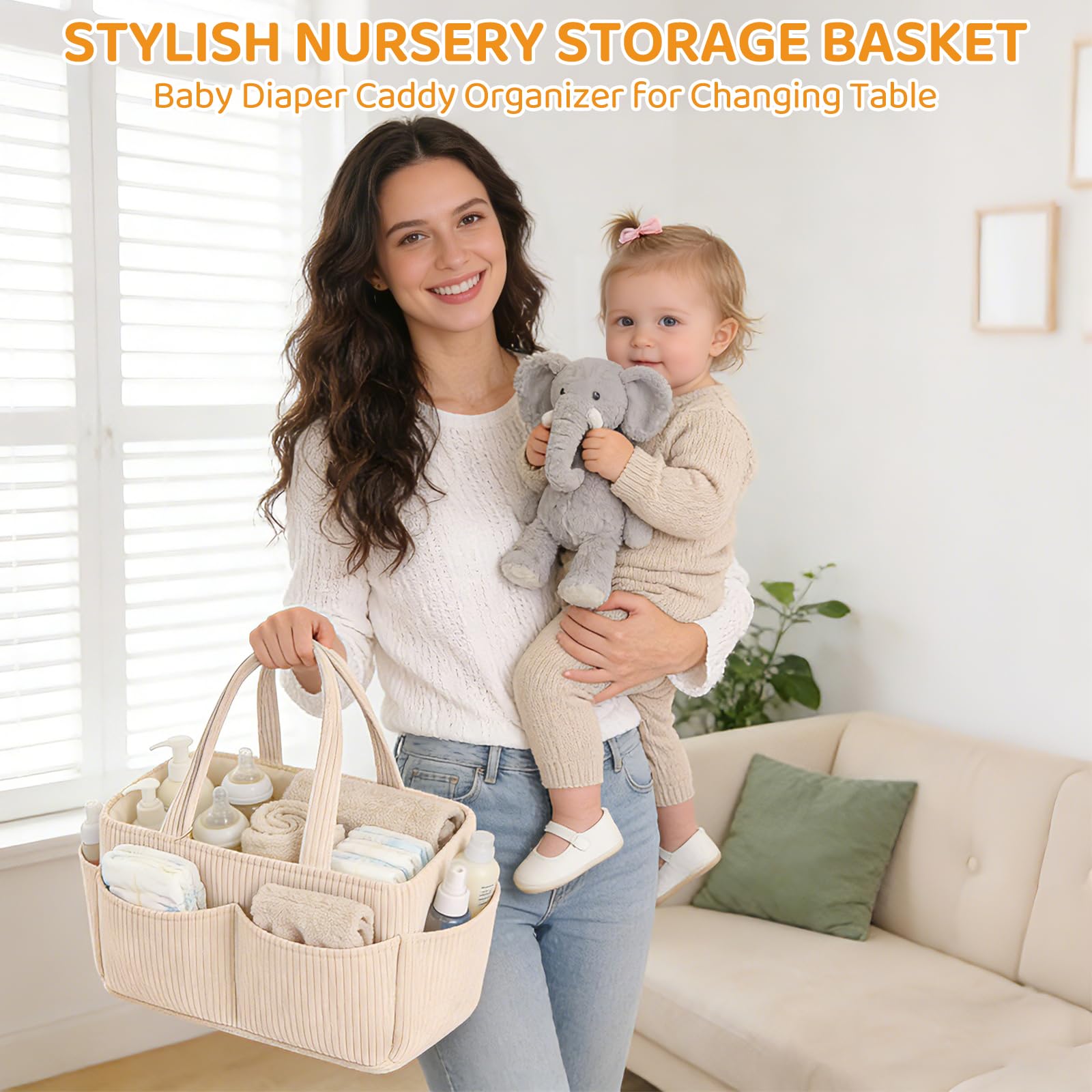 Cestino per fasciatoio, organizer per pannolini con scomparti rimovibili, elegante cestino per la cameretta dei bambini, regalo per fasciatoio e borsa per pannolini (rosa chiaro)
