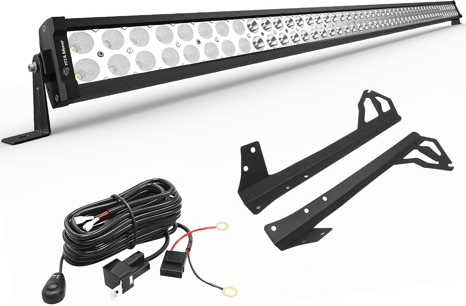 YITAMOTOR LED Light Bar 300W 52 inches Light Bar Compatible with 2007-2018 Wrangler JK with Wiring Harness & Mounting Brackets, IP68 Waterproof, Spot Flood Combo LED Light