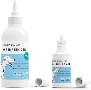 Ear Care Set – Ear Cleaner Acute 250 ml + Ear Mite Oil 50 ml – The Ideal Duo for Healthy Dog Ears – Instant Effect Against Ear Mites and Nourishing Effect for Inflammation Ohrenpflege Set