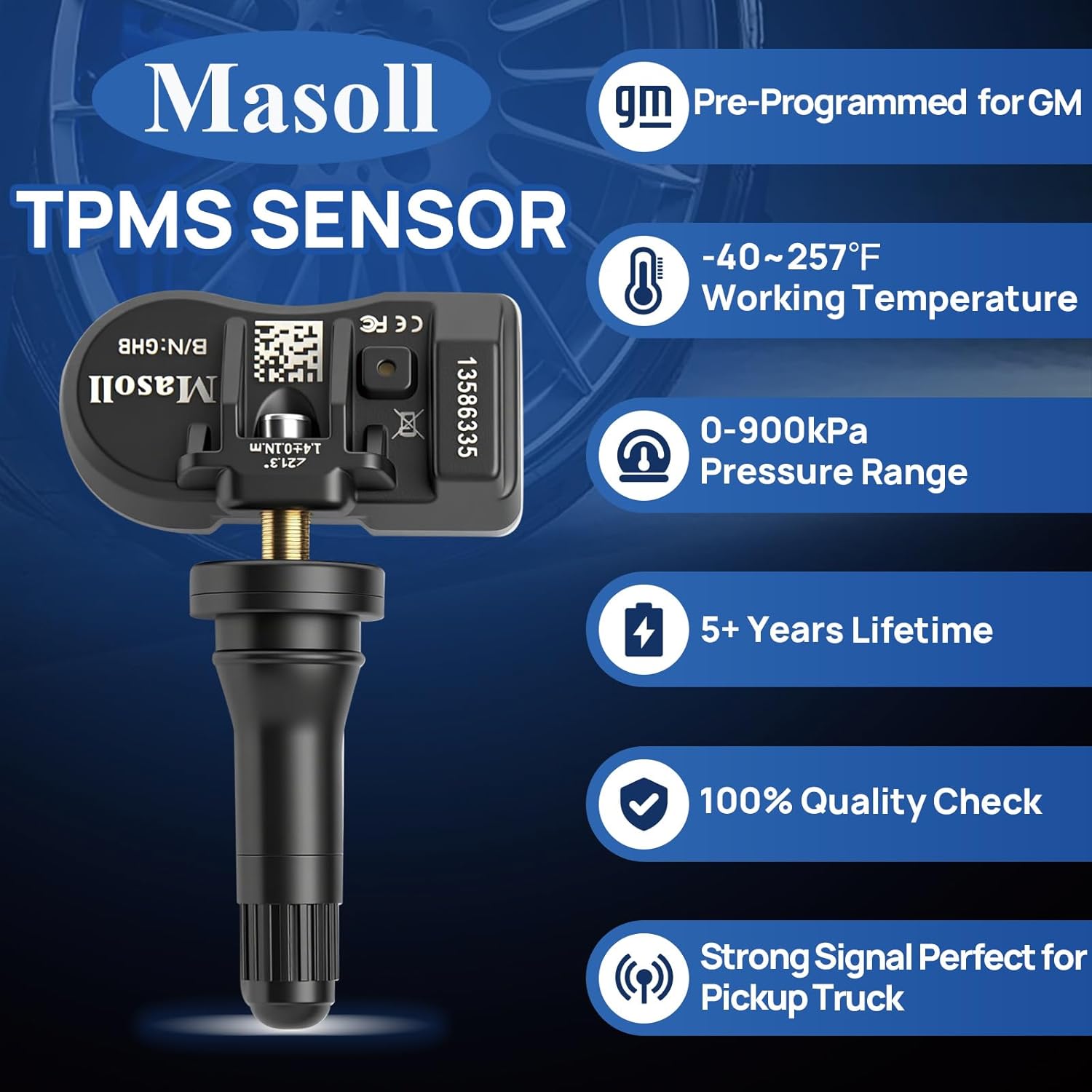 TPMS Sensor for GM, Tire Pressure Sensor for Chevy Silverado Buick Cadillac GMC, 2026 New Upgrade Tire Pressure Monitoring Sensor 4-Pack, Dual-Antenna Design Tire Sensor