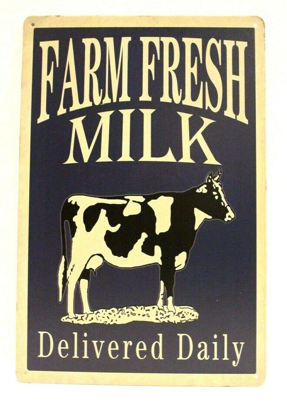 Bcts Farm Fresh Milk Tin Poster Sign Vintage Style Delivered Daily Dairy Cow Market Home Decor Art Wall Decor Poster Metal Sign 12X16 Inches