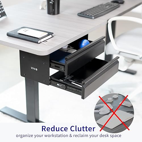 Miniatura 7 de VIVO DESK-DR02 - Cajón de escritorio de doble nivel deslizable de 16 pulgadas, almacenamiento debajo del escritorio, 2 capas, negro, DESK-DR02