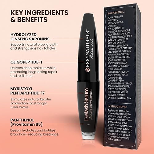 Miniatura 5 de EssyNaturals Fórmula sin irritación de suero para crecimiento de pestañas y cejas suministro de 3 meses 01fl oz