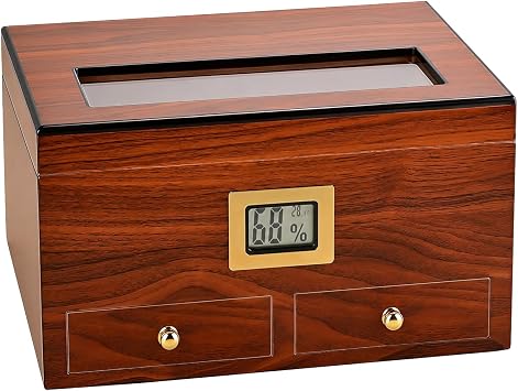 Camlı Sedir Ağacı Çekmeceli Humidor Puro Kutusu rc56