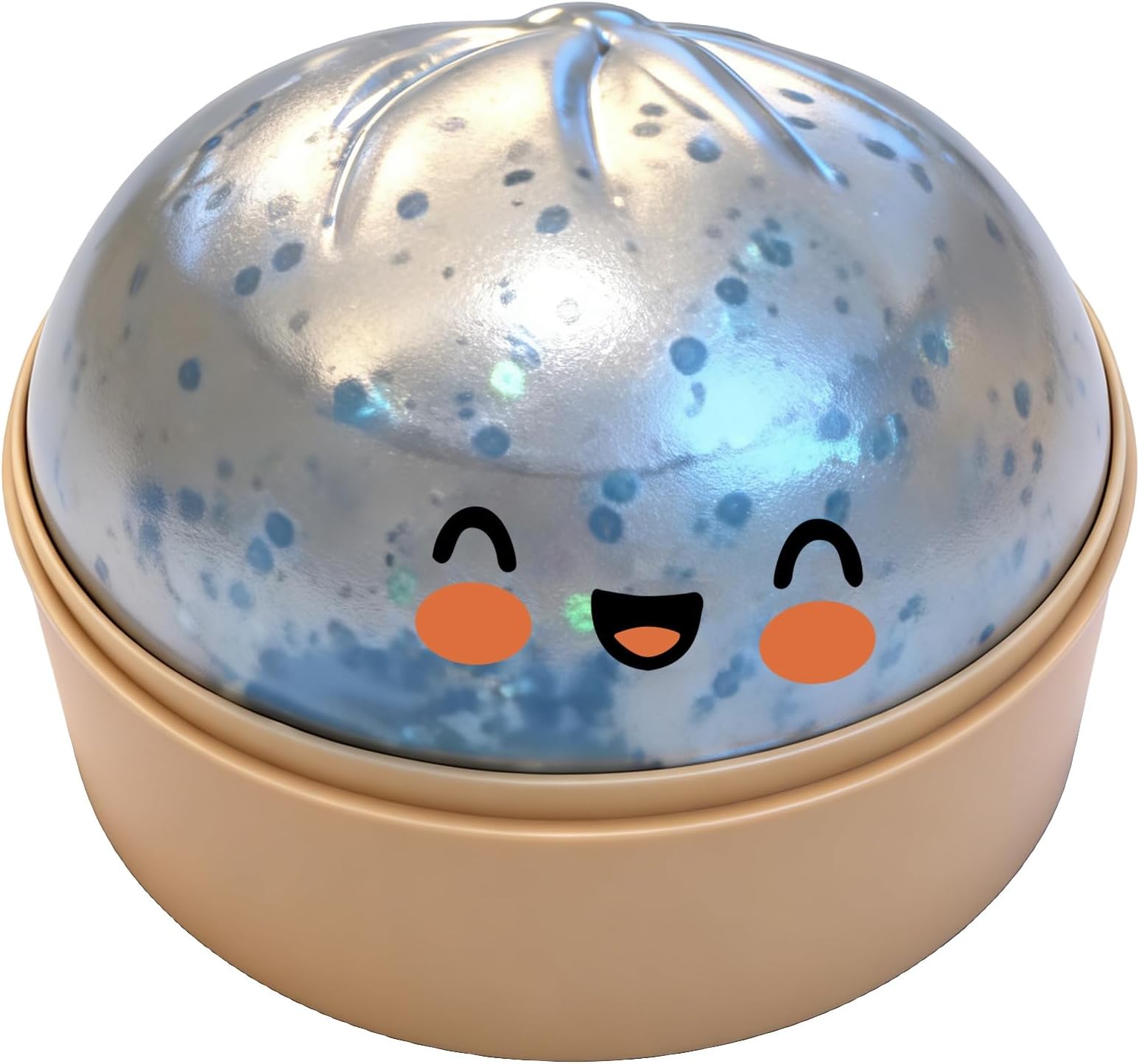 Glitter Dumpling Squishy Toy with PP Steamer Box – Soft TPR Slow Rising Squeeze Ball, Cute Bao Bun Fidget Toy, Fun Desk Decor & Mystery Gift for Teens & Adults (Blue Glitter)