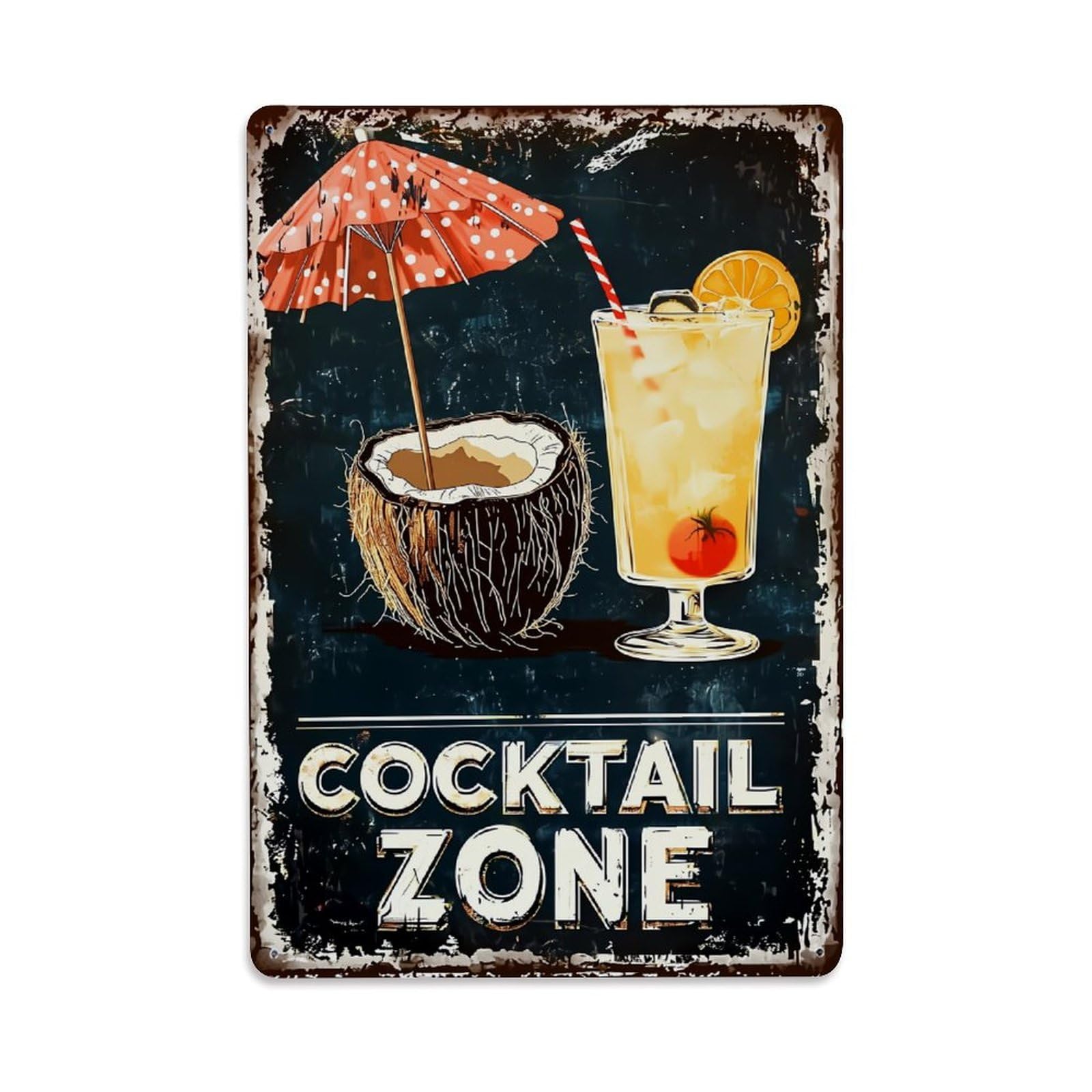 Nestemfo Vintage Tropical Cocktail Zone Sign Tin Sign Metal Sign, Living Room,Bar, Home, Bedroom Wall Decor,Retro Metal Poster 8X12 Inches