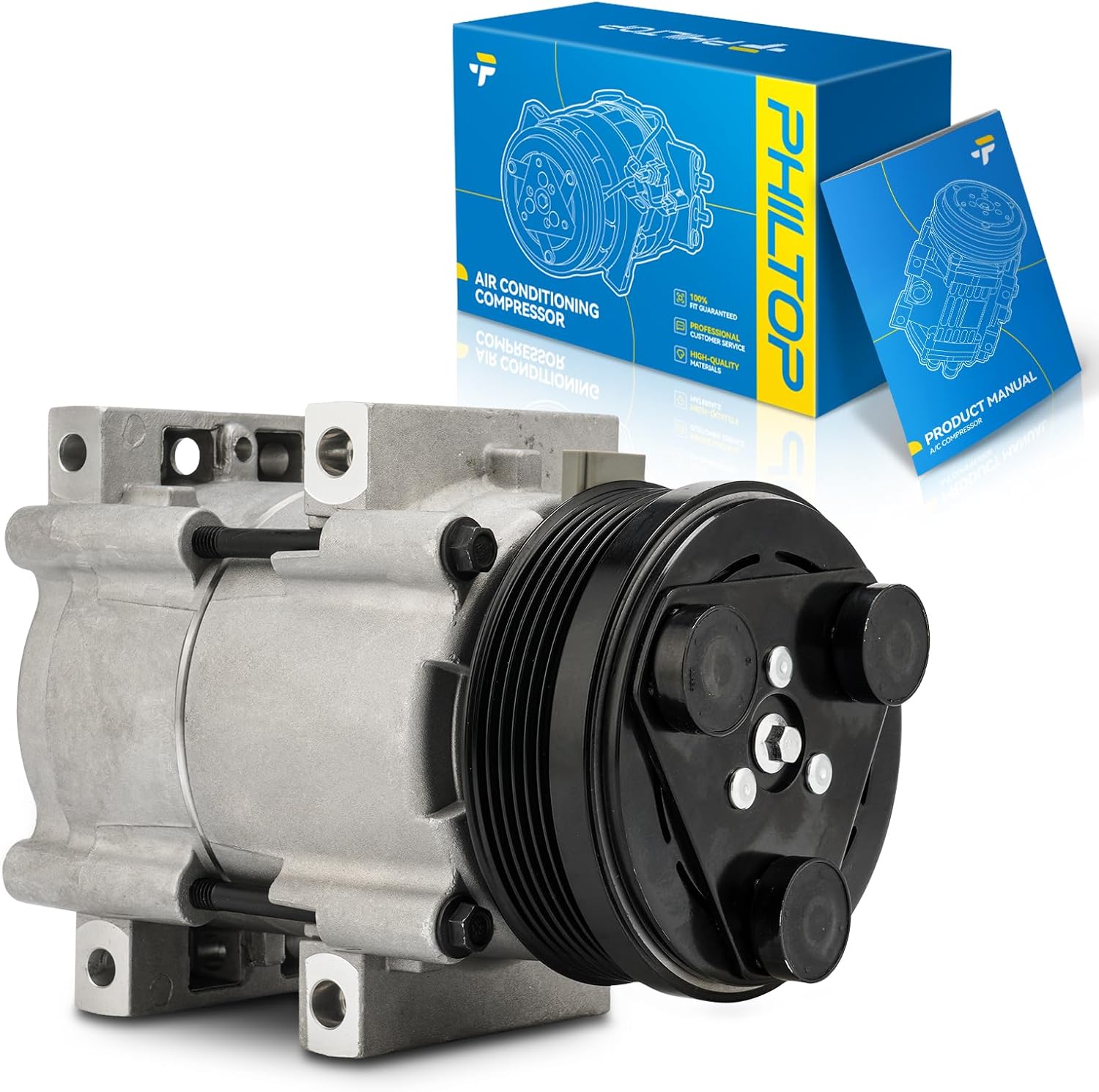 PHILTOP 58157 AC Compressor Compatible with Ford Windstar 3.8L 1999-2003, Freestar 2004-2007, Monterey 2004-2007, Air Conditioning Compressor with Clutch