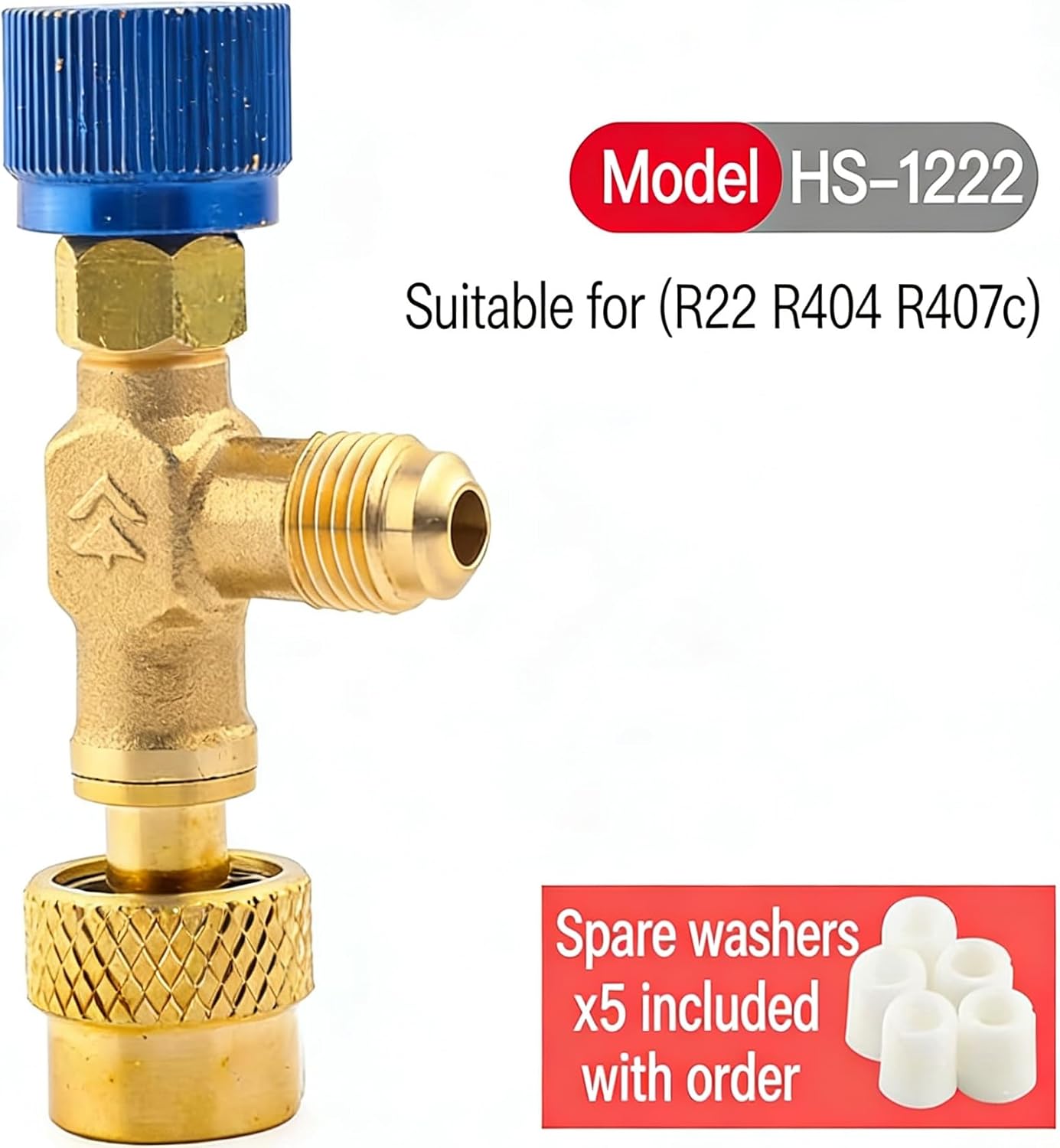 HS-1222 Freon Charging Safety Valve, 1/4" Outer Inner Thread AC Refrigerant Adapter, R410A R22 Compatible Home Air Conditioner Charging Tool for HVAC Refrigeration System