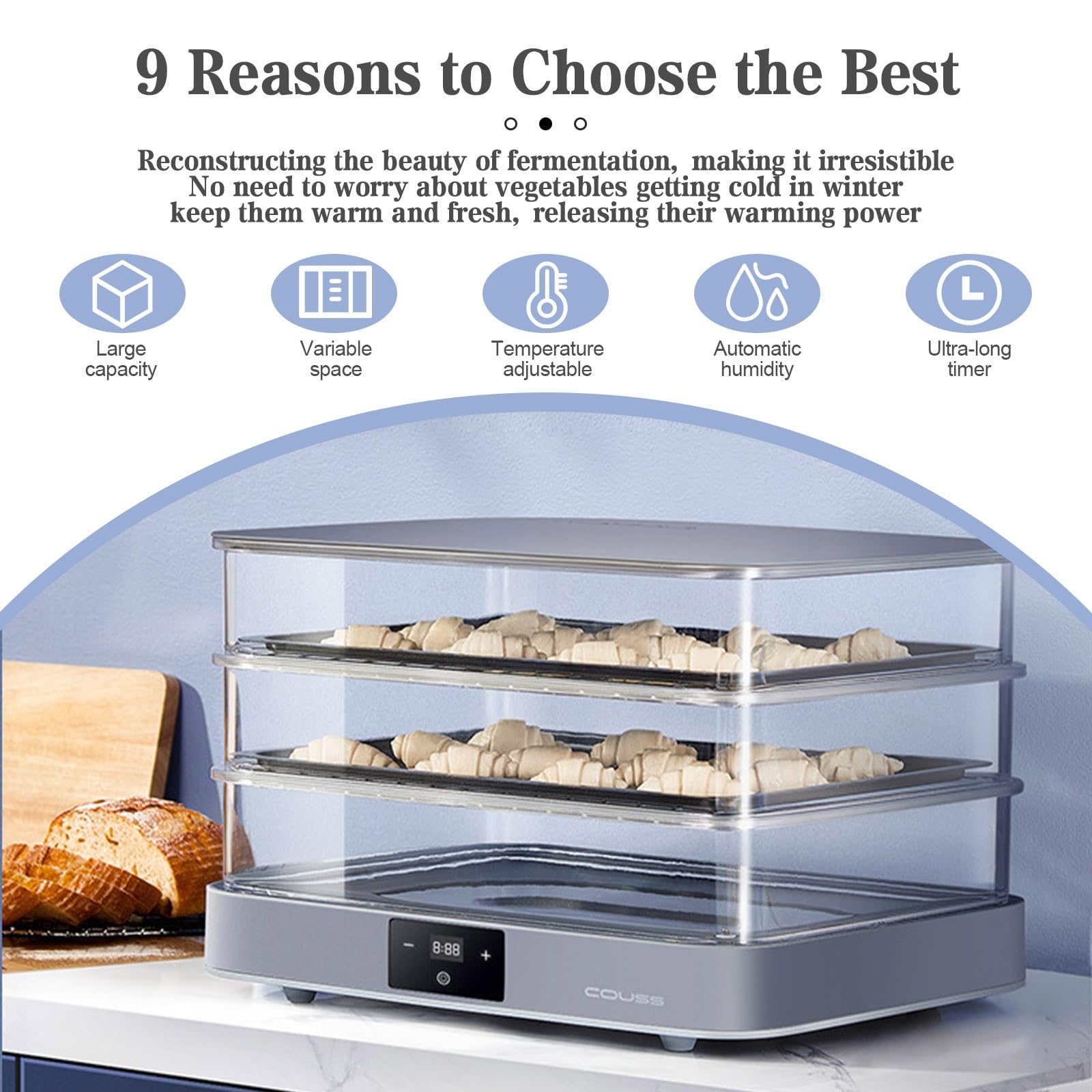 Caja Fermentación 40l Proofer para Pan Cámara De Fermentación Profesional para Masa Y Pizza, Máquina De Levado con Temperatura Ajustable, Ideal para Cocina Y Repostería