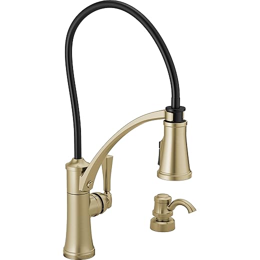 Delta Faucet Foundry Gold Kitchen Faucet, Kitchen Faucets with Pull Down Sprayer, Kitchen Sink Faucet, Gold Faucet for Kitchen Sink with Soap Dispenser, Champagne Bronze Stainless 19744Z-CZSD-DST