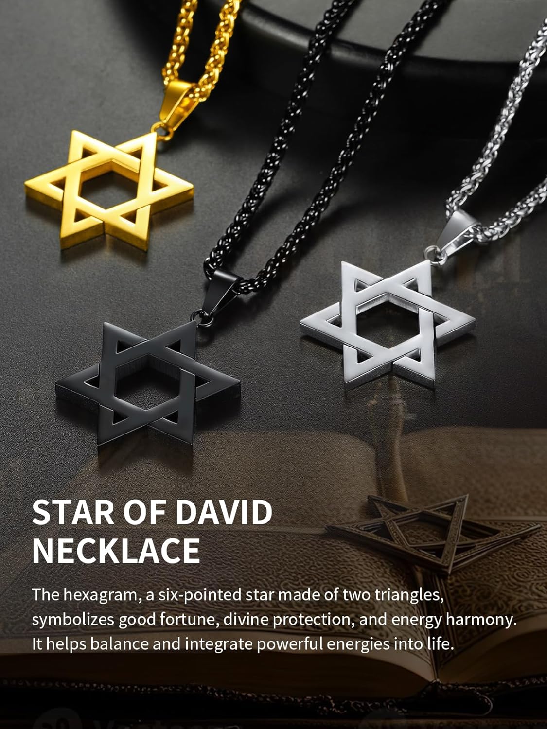 ChainsHouse Magen Star of David Necklace for Men Women, Stainless Steel/18K Gold Plated Hexagram/Dog Tag Pendant Jewish Israel Jewelry - Image 6