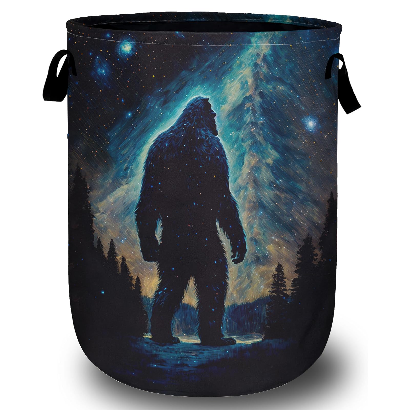 Bigfoot Mountains Laundry Basket, Foldable Waterproof Laundry Hamper Tote Bag Dirty Clothes Storage Bucket Toy Organizer for Bathroom/Laundry/Bedroom 15.7