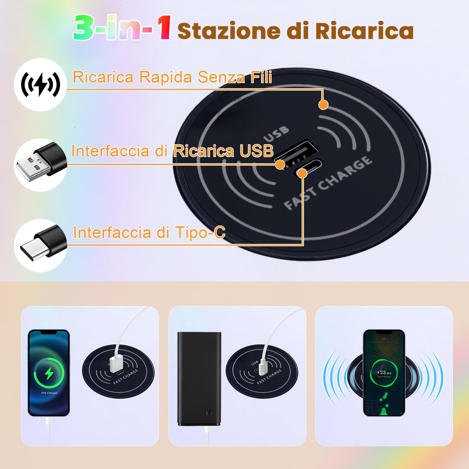 RELAX4LIFE Toeletta da Trucco con Luci LED, Tavolo da Trucco con Specchio, Set di Postazione Trucco con Porta USB/Type-C/Ricarica Wireless, per Camera da Letto, 80x40x137 cm (Bianco)