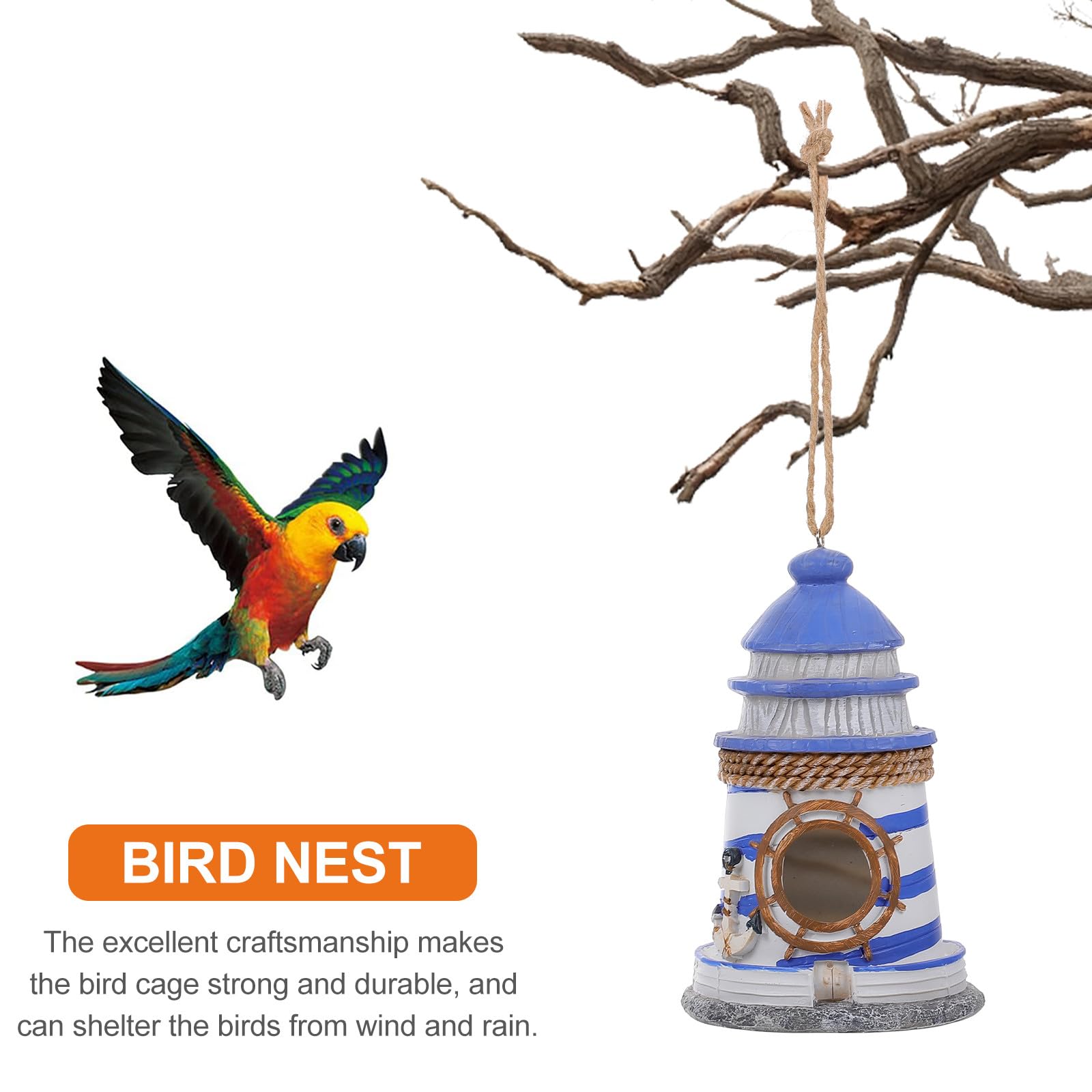 Didiseaon Nido para Pájaros Colgante de Resina Resistente al Agua Decoración Creativa para Jardín y Terraza Casita para Aves Exterior Diseño Único y Fácil de Limpiar Adorno Versátil para