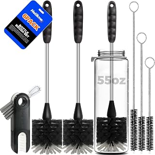 Holikme 6 Pack Bottle Brush Set: 14" Stainless Steel Long Handle Cleaner, 3 Straw Brushes, 3-in-1 Multifunctional for Water Bottles, Straws & Baby Nipples