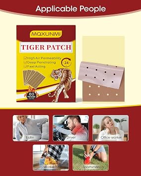 Tiger Patches, 60 Counts Chinese Tiger Plaster Ultra Strength Heat Patches, 24 Hour Long Lasting Joint Patches for Muscle Joint of Knee Shoulder Neck