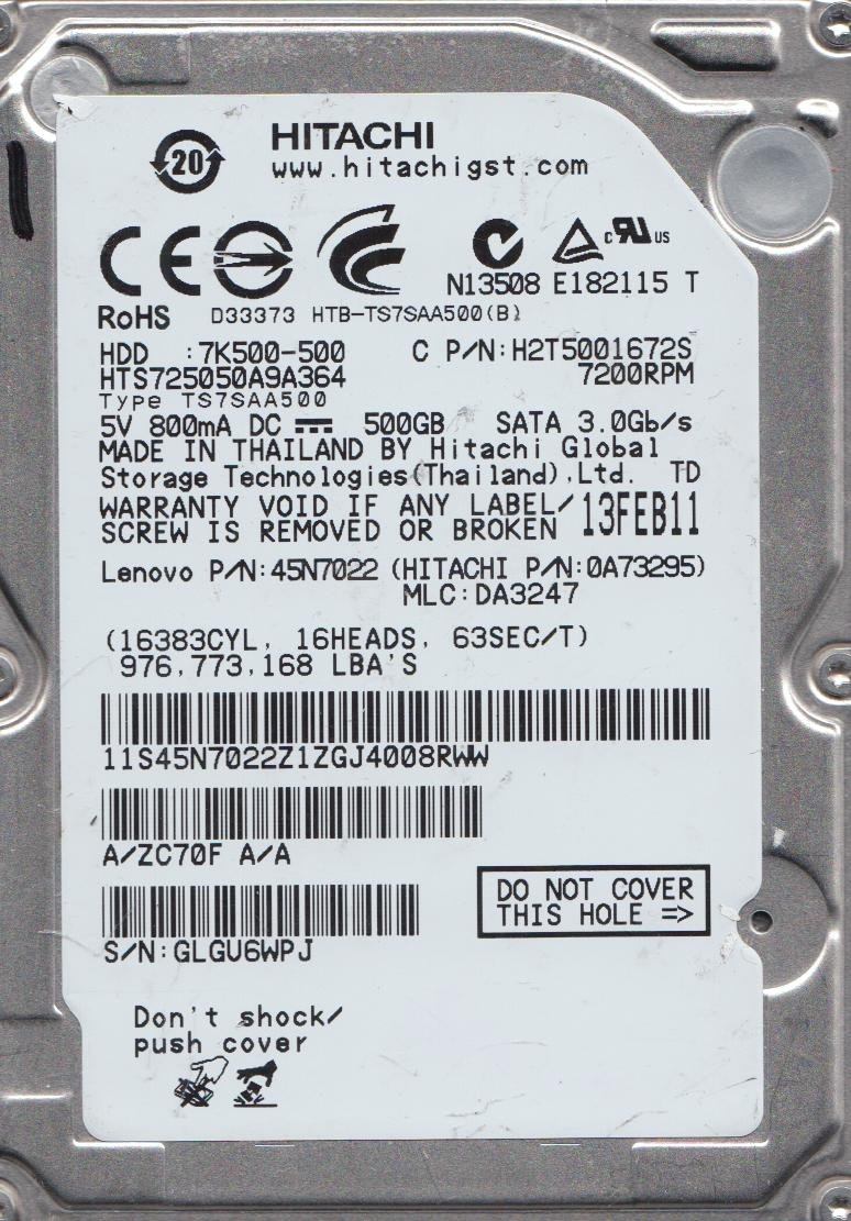 PCパーツ hts725050?a9a364?P/N : 0?a73295?MLC : da3247?Hitachi 500?GB Amazon.co.jp: HTS725050A9A364、PN 0A73295、MLC DA3247、Hitachi