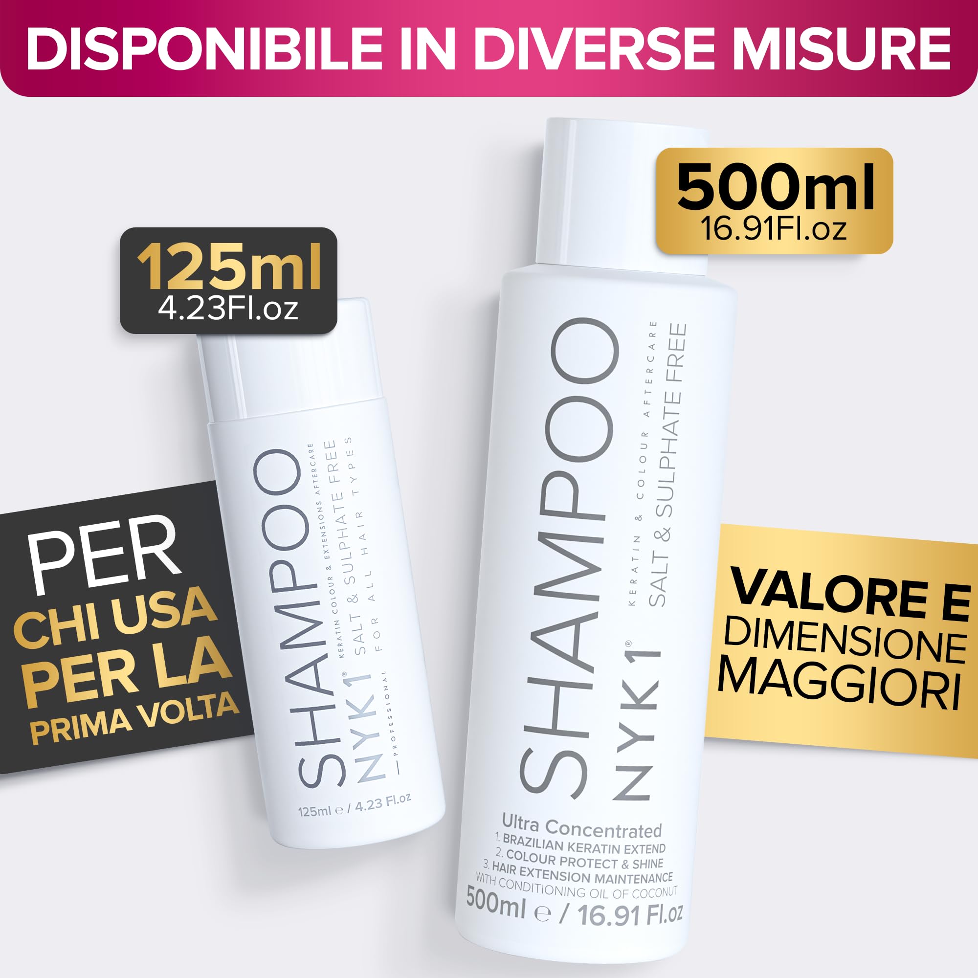 NYK1 Set Di Shampoo Senza Solfati E Balsamo (500ml x 2) Set Di Shampoo Senza Sale Post Cheratina E Balsamo Per Extension E Capelli Colorati - Detersione Delicata E Previene La Rottura Dei Capelli