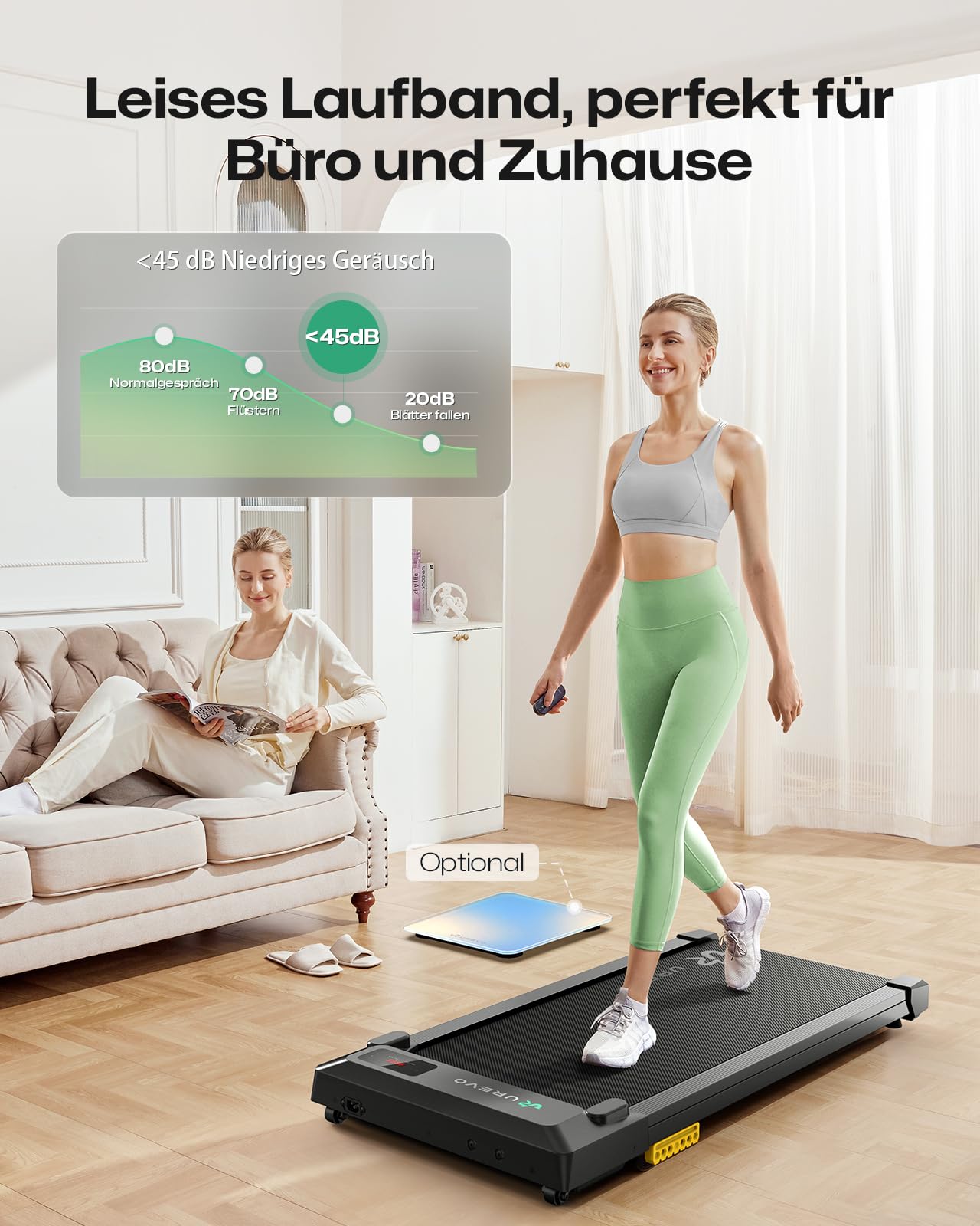 UREVO Smart Walking Pad, kompaktes Laufband unter Schreibtisch | Doppelter Stoßdämpfung, Workout-App mit Track Insights und MIIT-Modus, Fernbedienung oder App-Steuerung für das Home Office
