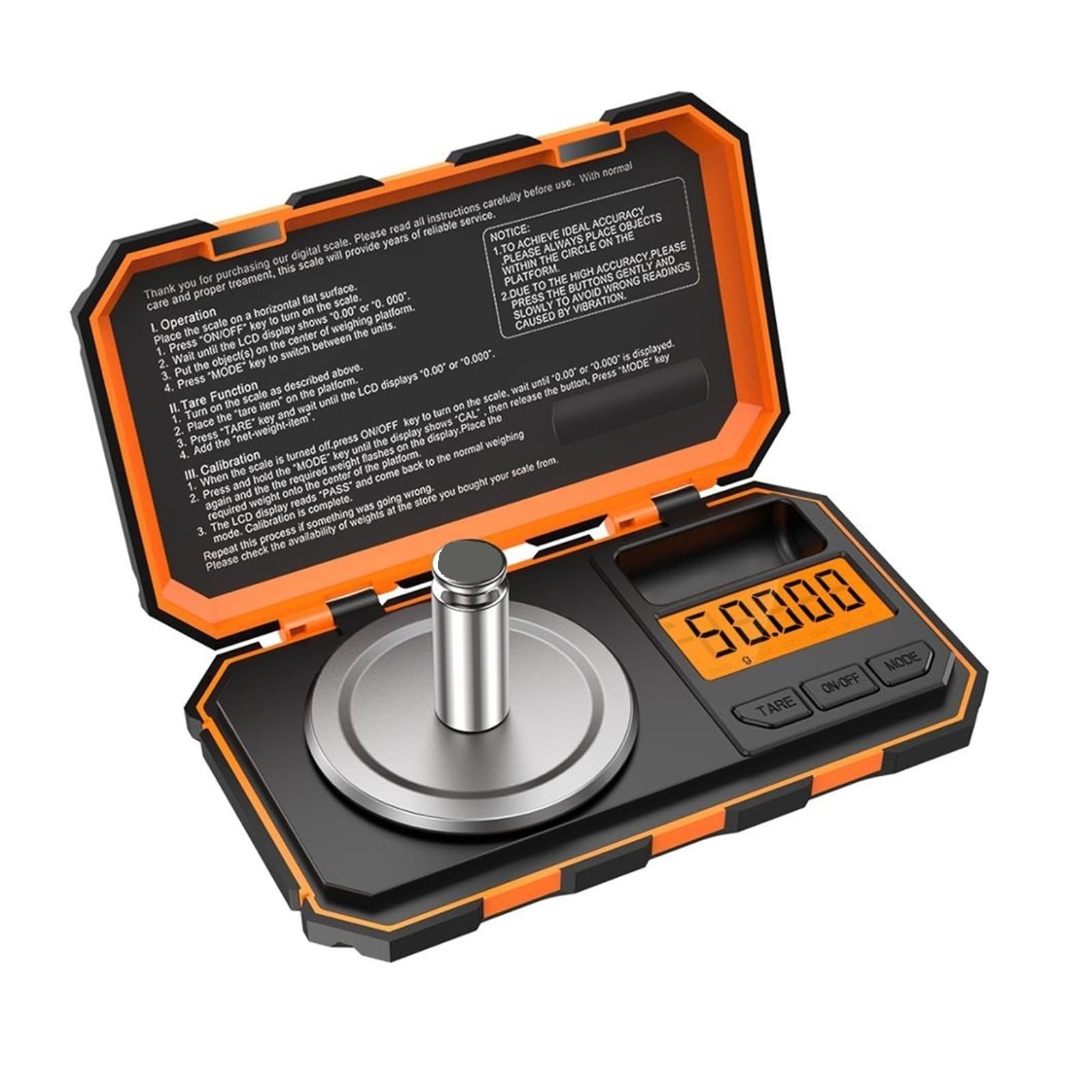Báscula Digital Mini De 0,001 G Y 20 G For Joyería, Báscula De Miligramos Portátil For Cocina Y Repostería Con Pesa De Calibración.(Orange)