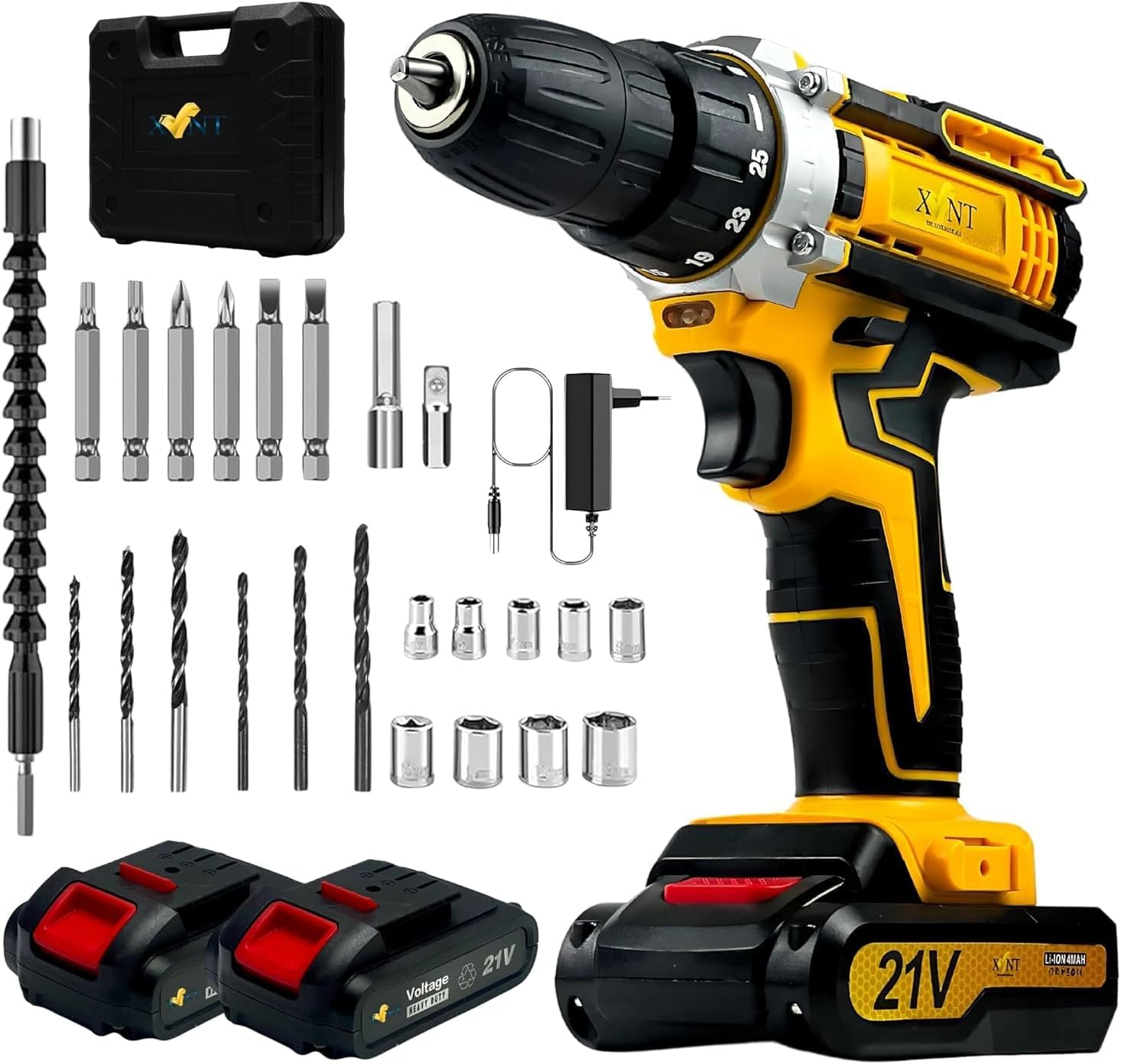 Cordless Drill Machine For Home Use, With 2 Pcs Batteries And Drill Bits, Battery Drill Machine With Fast Charger, 2 Speed, Flexible Shaft, Complete Accessory Kit, With Case