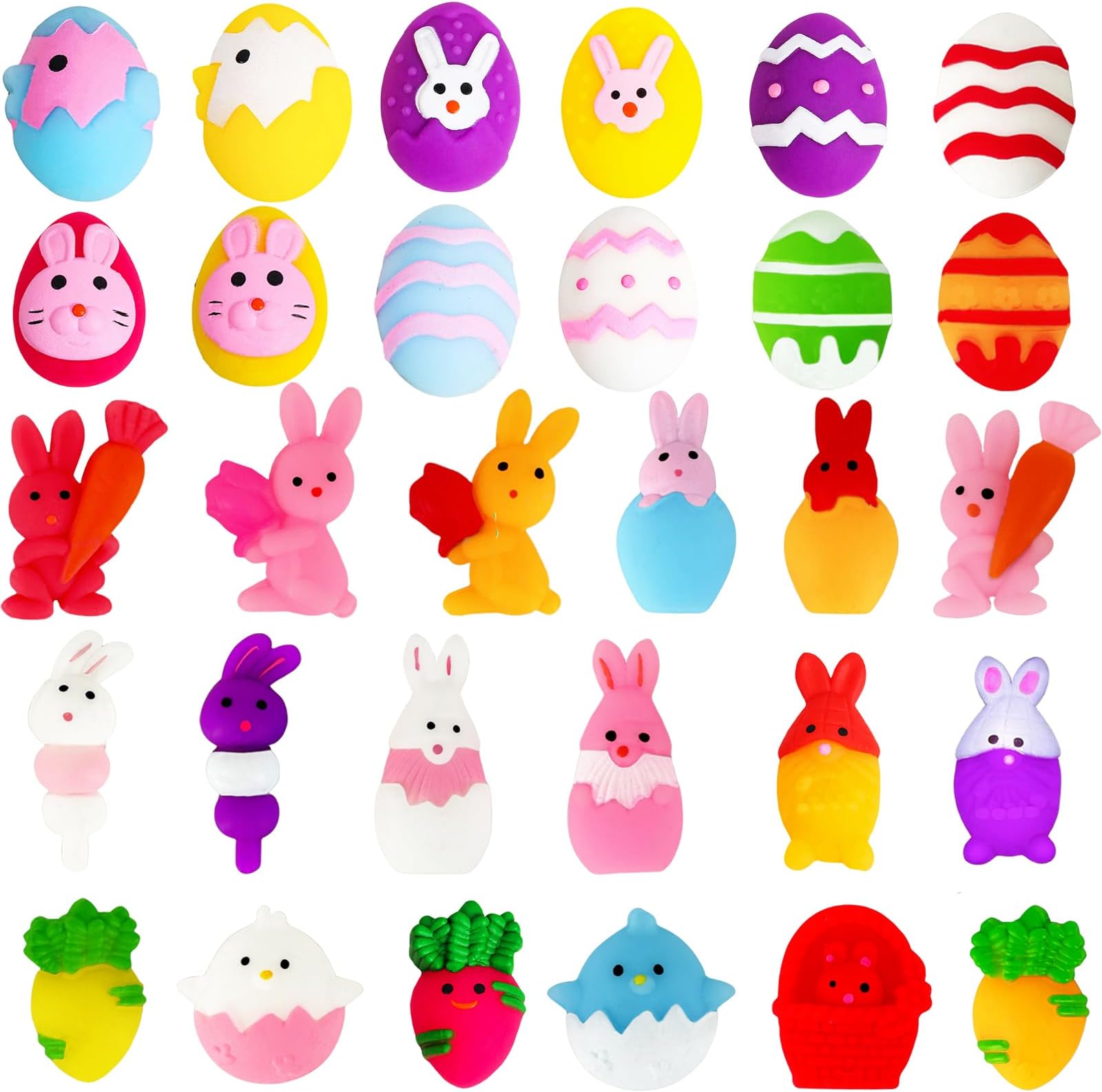 30pcs Easter Eggs Mochi Squishy Toys,Easter Mini Squishy Kawaii Fidget Party Toy Pack,Foamy Stress Reliever Squishies for Easter Theme Party,Easter Egg Fillers for Kids,Easter Egg Hunt Toys