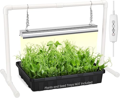 Miniatura 7 de Soligt Luz de Crecimiento de 2 pies para Inicio de Semillas con Soporte, Doble Tubo Blanco Cálido de Espectro Completo Luz de Crecimiento de Luz