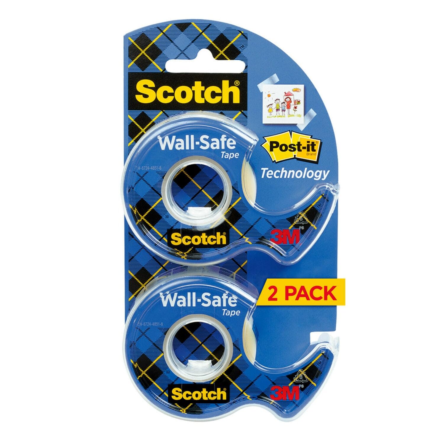Scotch Wall-Safe Tape, 2 Dispensered Rolls, Sticks Securely, Removes Cleanly, Invisible, Designed for Displaying, Photo Safe, 3/4 in x 600 in (183-DM2)