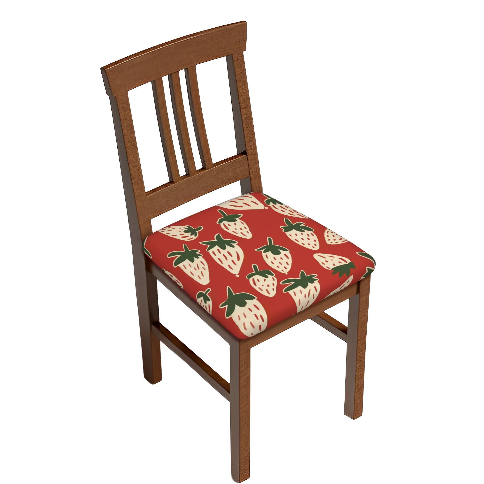 Dining Chair Seat Covers Set of 6, Summer Strawberry Print Chair Seat Protector Cushion Slipcovers Breathable Seat Covers for Kitchen Chairs Dinning Chair Covers for Dining Room