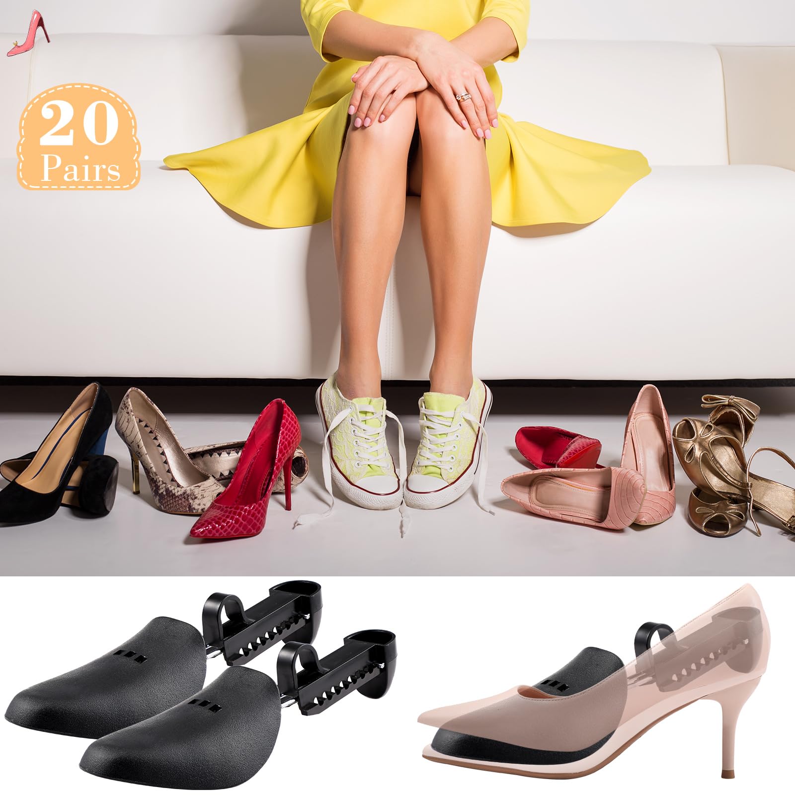 Honeydak Schuhspanner aus Kunststoff, verstellbar, tragbar, Schuhspanner für Damen und Herren, 20 Paar