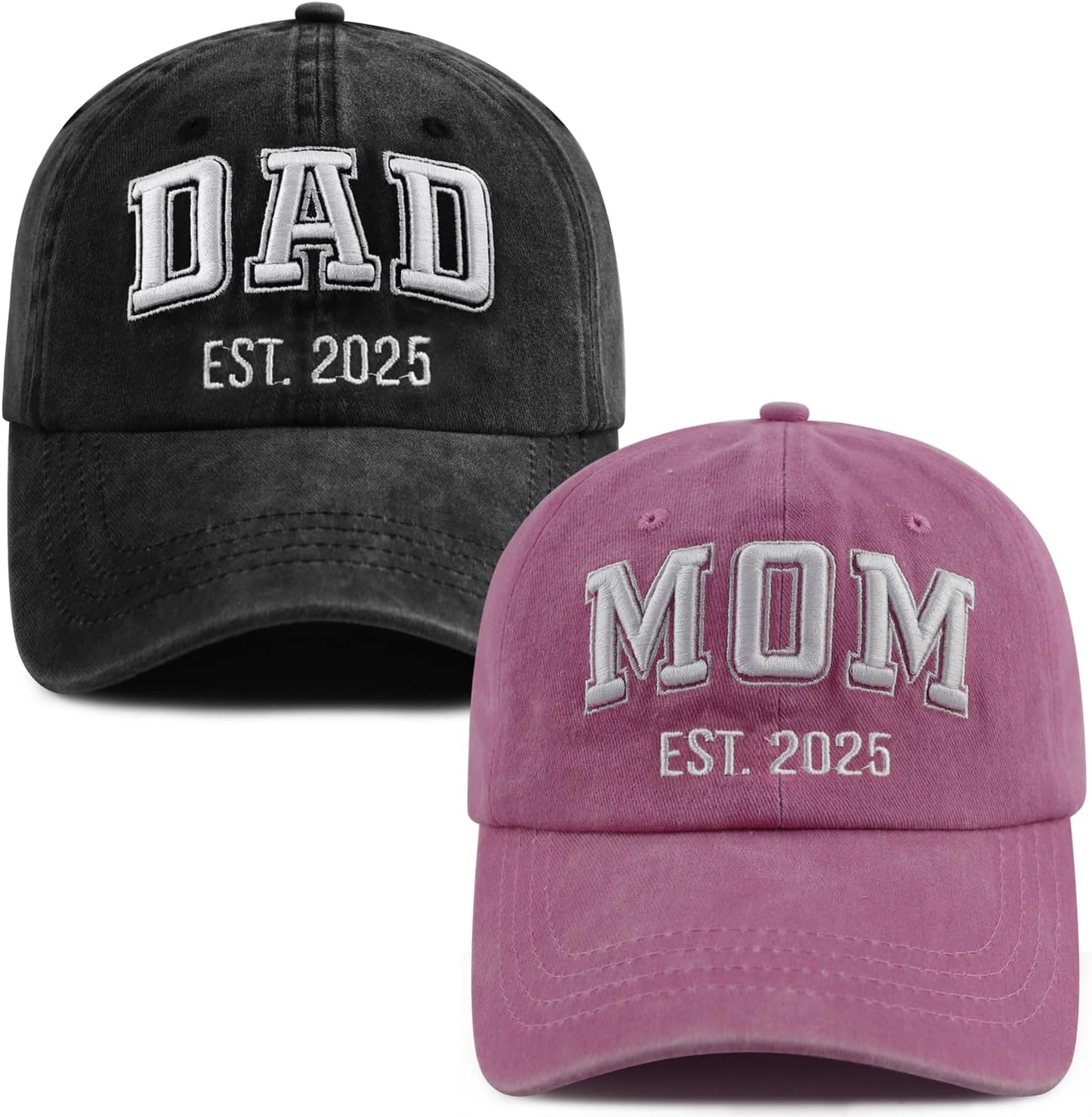 SHANVANKE 2PCS Dad and Mom EST 2026 Hats for Men Women, Funny Adjustable Cotton 3D Embroidered New Parents Gifts Baseball Cap