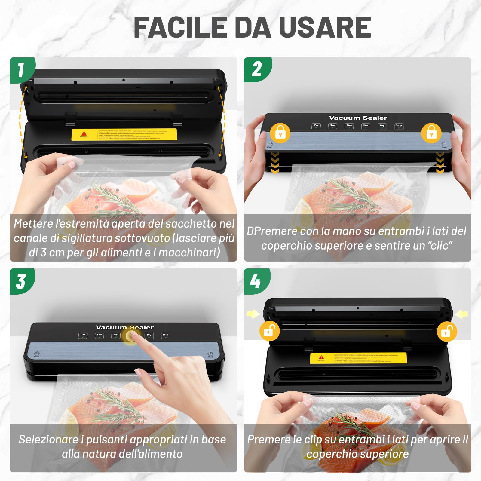 Raycial Macchina Per Sottovuoto con Sacchetti Sottovuoto, Macchina per Sottovuoto 5 in 1, per Asciutto, Umidità, Fresco, Saldatrice Per Alimenti, Sigillatrice Compatta E Completamente Automatic
