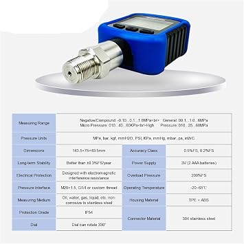 MD-S281 Digital Pressur/e Gauge 330° Rotating Bluetooth Wireless High Precision Vacuum Hydraulic Datalogger(NPT1-2,0-40Mpa)