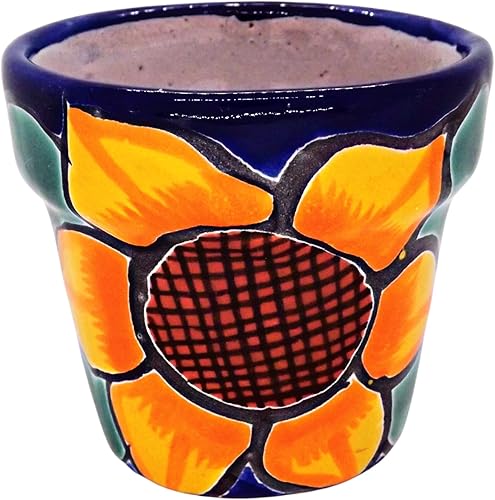 Miniatura 2 de Maceteros de cerámica mexicana - Juego de 3 piezas - Cerámica Talavera - Maceta para suculentas, flores pintadas a mano (3.1 pulgadas, girasoles)
