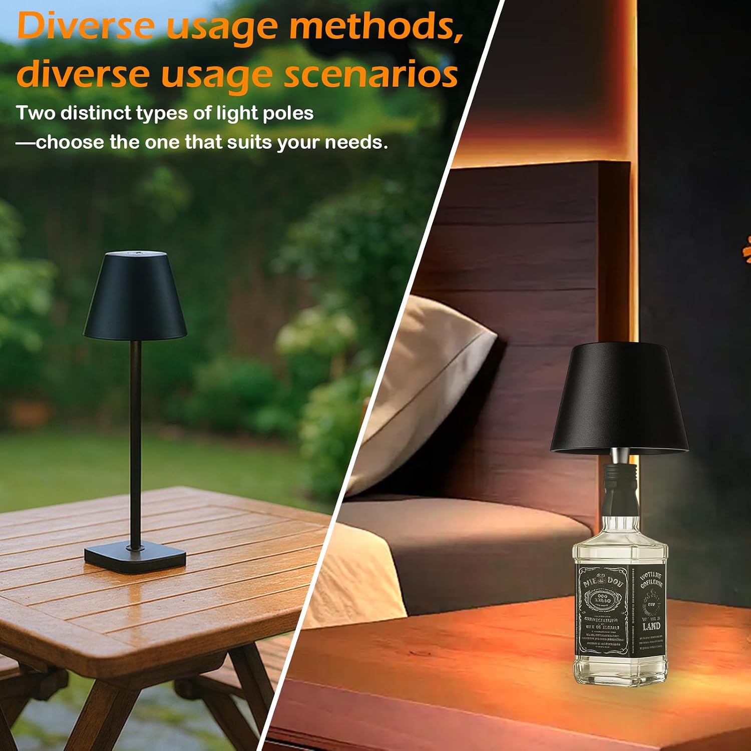 2 Pack Minimalistic Cordless Table Lamps - 2000mAh Rechargeable, Touch Control, 3 Colors Stepless Dimming LED Bottle Lamp Kit for Home & Camping