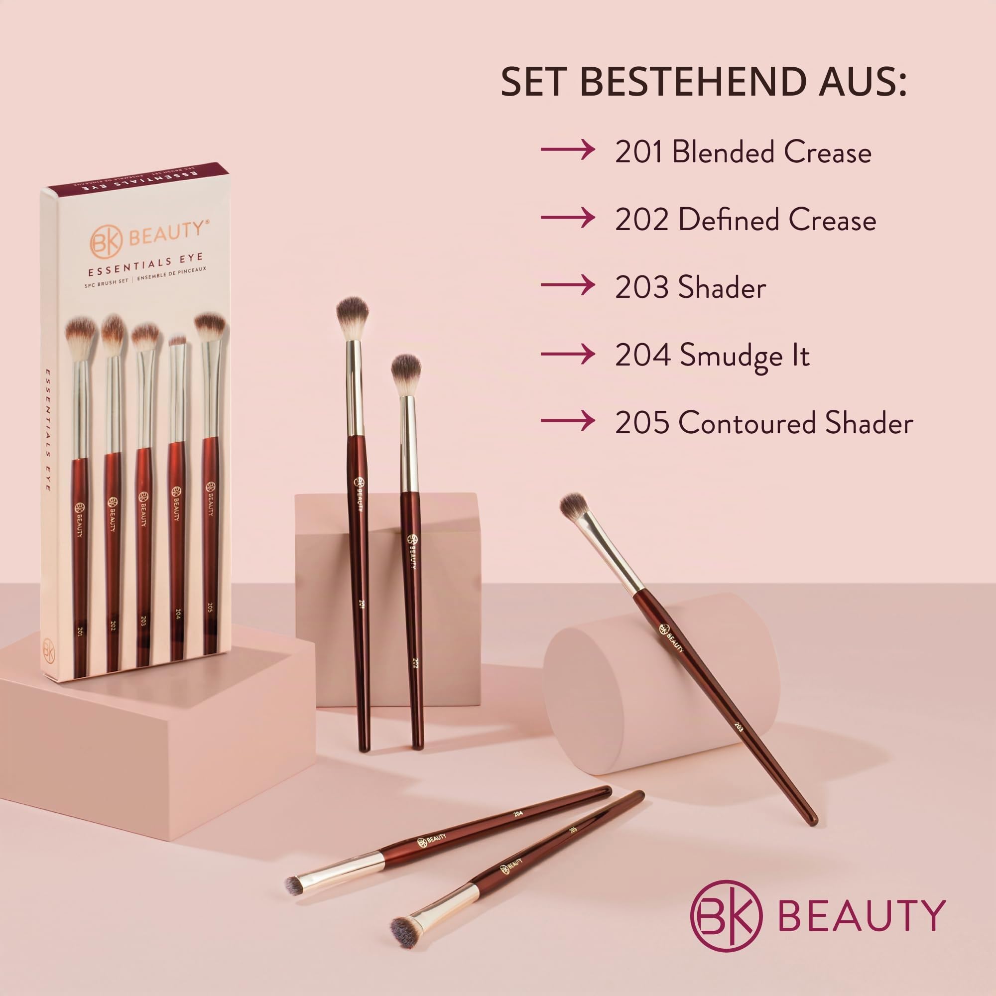 BK BEAUTY Essentials Pinsel-Set (5-teilig) – Professionelle Make-up-Pinsel zum Verblenden, Verwischen und Definieren | Premium-Lidschatten-Set für makellose Augen-Looks
