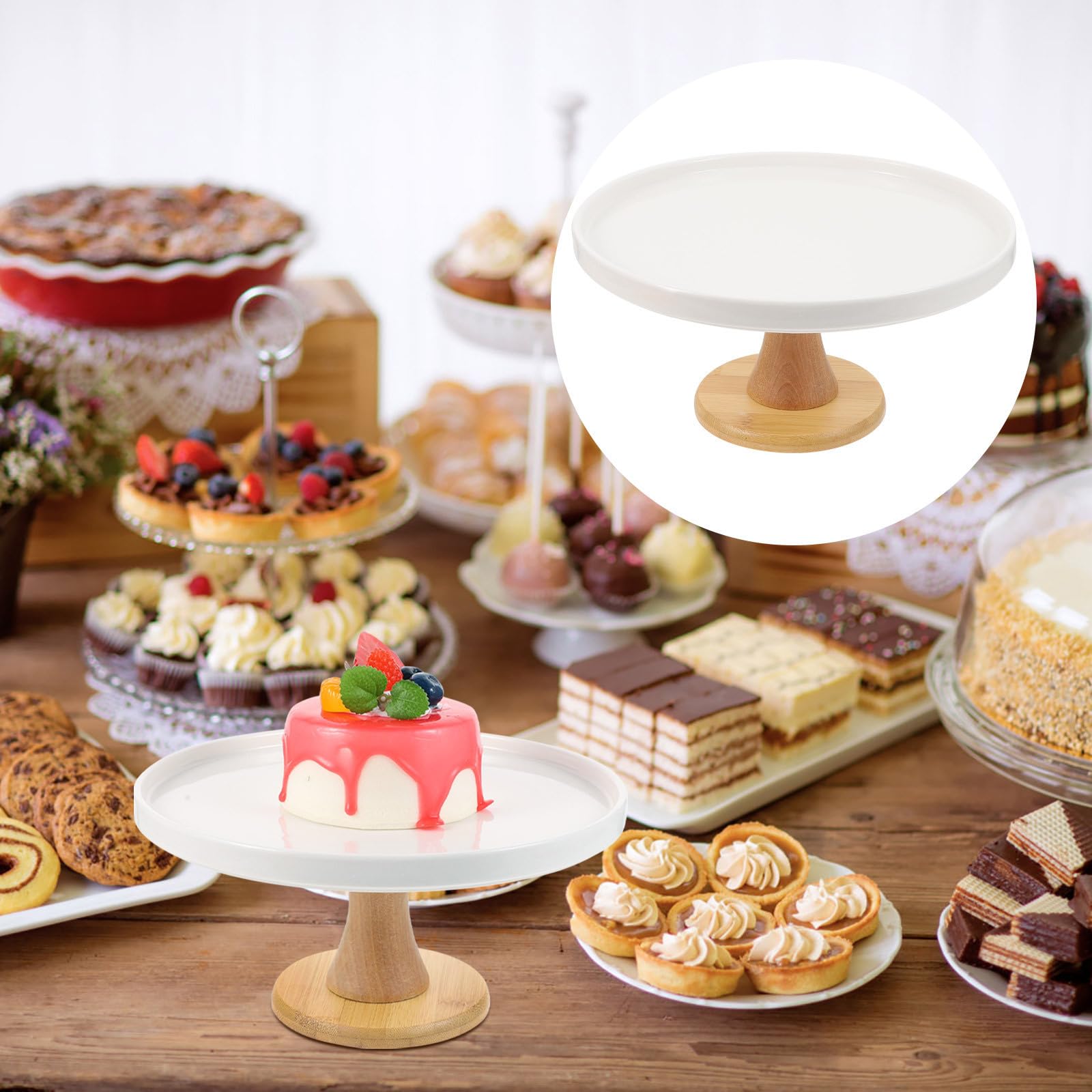 Artibetter Bandeja para Tartas Decorativa de Madera y Cerámica, Elegante