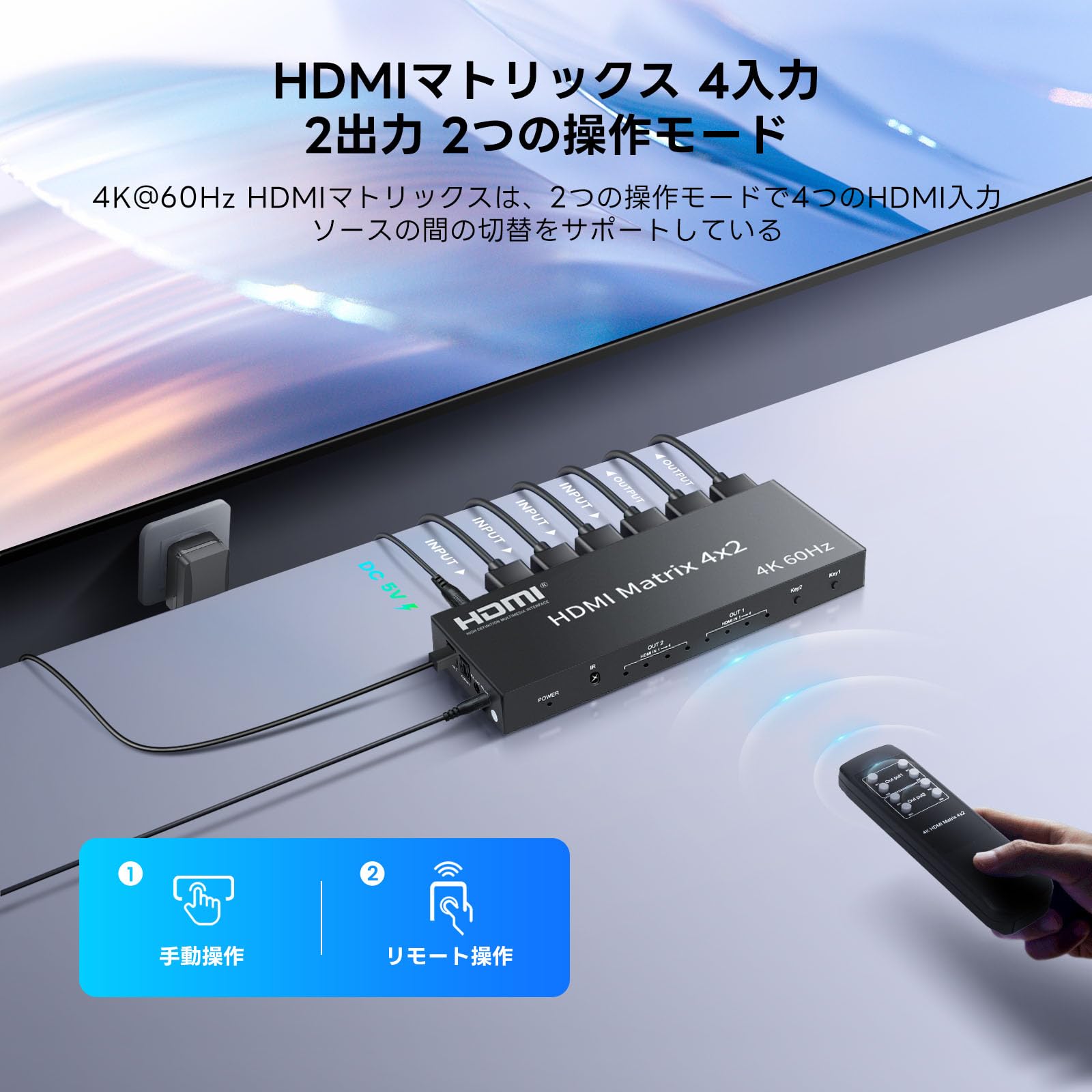 Amazon | FERRISA 4K@60Hz HDMIマトリックス セレクター 4入力2出力