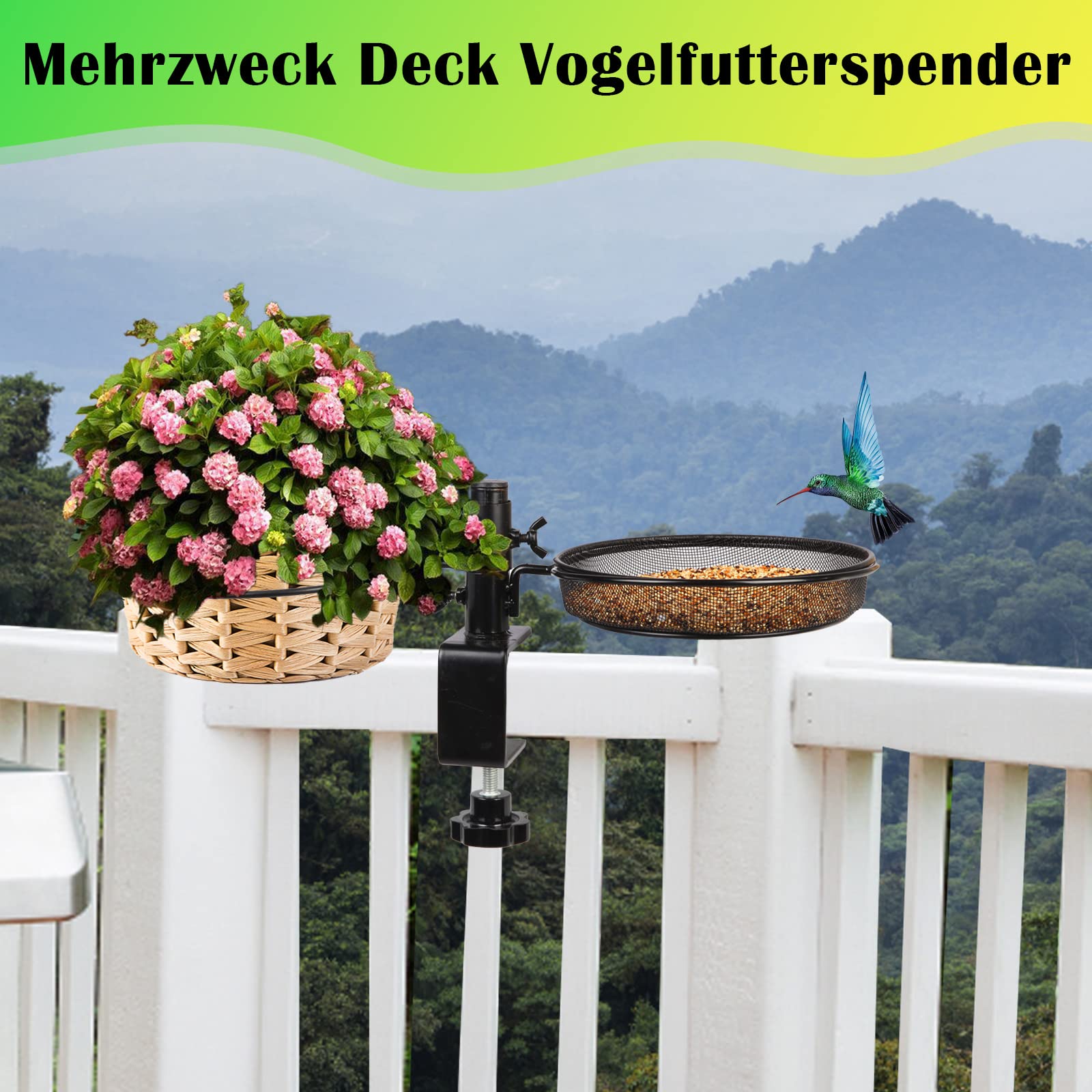 HRAYLTOP Die hängend Vogelfutterspender und Vogeltränke - mit 18cm 2-in-1 Metall Balkonhalterung，Vogelhaus Garten，Vogeltränke Balkon für absorbieren Vogelfutter