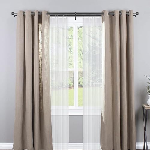 Miniatura 3 de Barras de cortina dobles para cortina, 36-72 pulgadas con barra grande de 1 pulgada y barra pequeña de 58 pulgadas, remates redondos modernos, negro