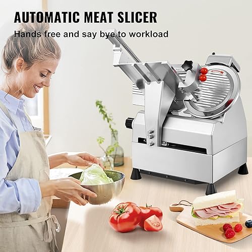 Miniatura 2 de VEVOR Cortadora automática de carne, cortador de delicatessen de 540 W con dos cuchillas extraíbles de acero inoxidable de 10 pulgadas, grosor