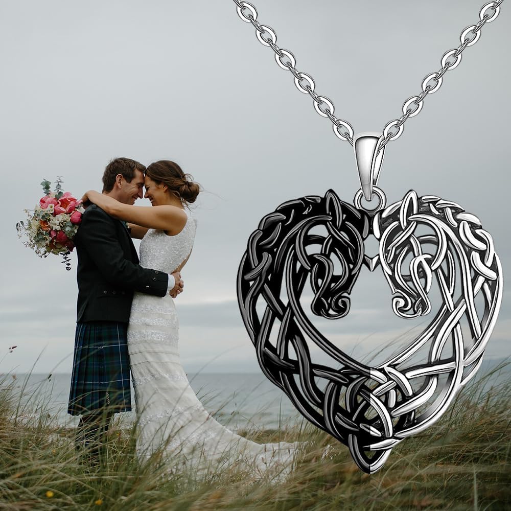 Celtic Knot Horse Necklace Sterling Silver Heart Love Irish Animal Couple Pendant Good Luck Irish Jewelry Horses Gift for Women - Image 5